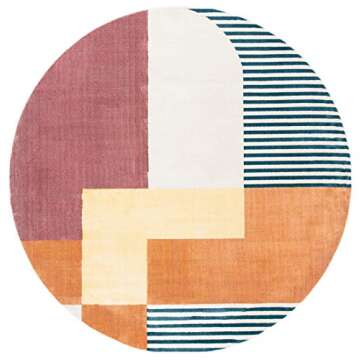 SAFAVIEH Orwell Collection Area Rug - 3' Round, Rust & Yellow, Mid-Century Modern Abstract Design, N...