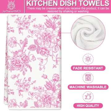 JarThenaAMCS Pink Flower Kitchen Towel Vintage Floral Dish Towel 18 x 28 Inch Hand Drying Tea Towel ...
