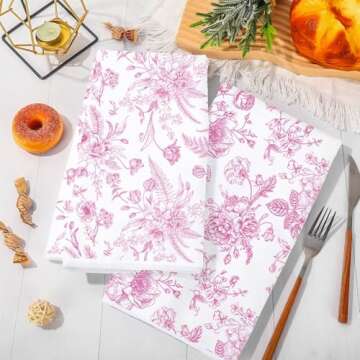 JarThenaAMCS Pink Flower Kitchen Towel Vintage Floral Dish Towel 18 x 28 Inch Hand Drying Tea Towel for Cooking Baking Party Supplies, 2Pcs
