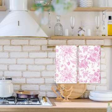 JarThenaAMCS Pink Flower Kitchen Towel Vintage Floral Dish Towel 18 x 28 Inch Hand Drying Tea Towel for Cooking Baking Party Supplies, 2Pcs