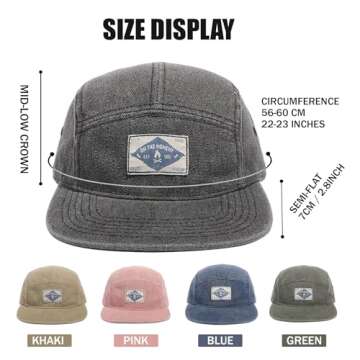 Croogo 5 Panel Hats Flat Brim Vintage Dad Hat Baseball Hats for Men Women 90s Hat Black Hat 5 Panel Umpire Cap,Black-5P02