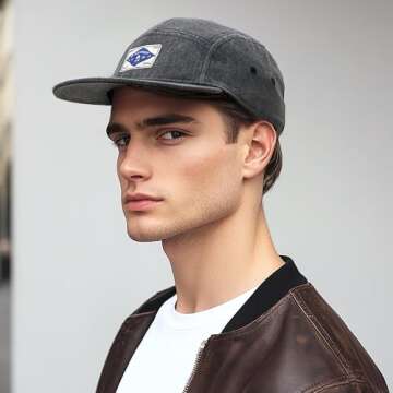 Croogo 5 Panel Hats Flat Brim Vintage Dad Hat Baseball Hats for Men Women 90s Hat Black Hat 5 Panel Umpire Cap,Black-5P02