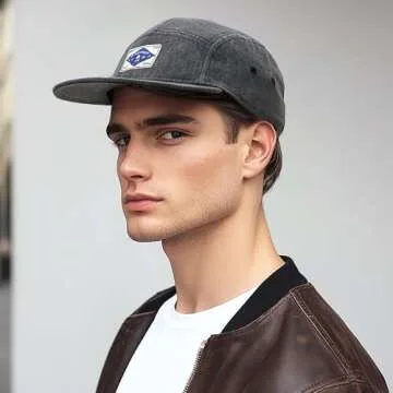 Croogo 5 Panel Hats Flat Brim Vintage Dad Hat Baseball Hats for Men Women 90s Hat Black Hat 5 Panel Umpire Cap,Black-5P02