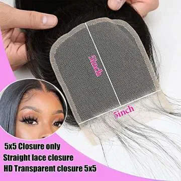 Liangya Hair Hd Closure 5x5 Straight Closure 5x5 Transparent Lace Closure 12A Virgin Remy Human Hair Frontal Closure Pre Plucked With Baby Hair Natural Black Color(14inch)