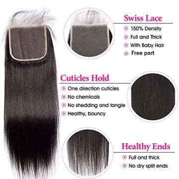 Liangya Hair Hd Closure 5x5 Straight Closure 5x5 Transparent Lace Closure 12A Virgin Remy Human Hair Frontal Closure Pre Plucked With Baby Hair Natural Black Color(14inch)