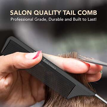 Professional 8.8 Inch Tail Comb - Black Carbon Fiber And Stainless Steel Pintail - Anti Static And H...