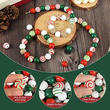 240 Christmas Wooden Beads for Festive Holiday Crafts