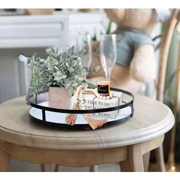 Defined Deco 12in Decorative Tray-Round Serving Tray with Metal Handle-Decorative Trays for Home Decor,Living Room Decor,Coffee Table Decor,Rustic Wooden Tray for Kitchen Table Decor,Dining Table.