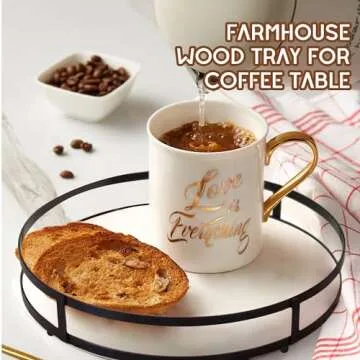 Defined Deco 12in Decorative Tray-Round Serving Tray with Metal Handle-Decorative Trays for Home Decor,Living Room Decor,Coffee Table Decor,Rustic Wooden Tray for Kitchen Table Decor,Dining Table.