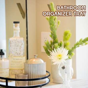 Defined Deco 12in Decorative Tray-Round Serving Tray with Metal Handle-Decorative Trays for Home Decor,Living Room Decor,Coffee Table Decor,Rustic Wooden Tray for Kitchen Table Decor,Dining Table.