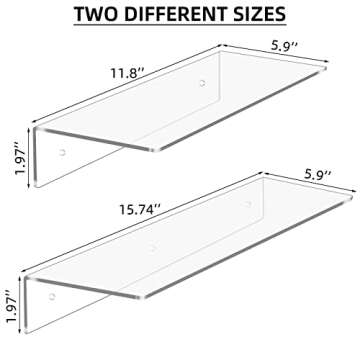 Display4top Clear Acrylic Floating Shelves Set of 2