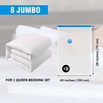 Yougfin Vacuum Storage Bags - 8 Jumbo Space Saver Bags for Clothes & Bedding