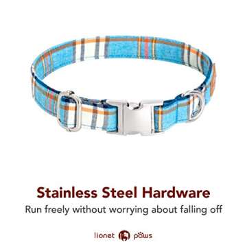 Lionet Paws Boy Dog Collar with Bowtie, Comfortable Adjustable Cute Blue Plaid Bow Tie Collar for Ma...