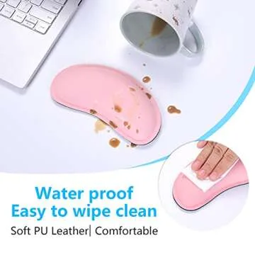 Dapesuom Mouse Wrist Rest, Ergonomic Memory Foam Mouse Wrist Support, Leather Hand Rest Pad Cushion for Gaming, Office, Computer, Laptop, Wireless Mouse, Men, Women, Pain Relief & Easy Typing,Pink