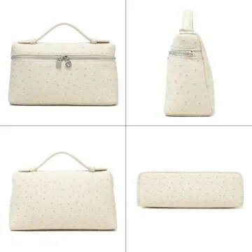 Rejolly Crossbody Bag for Women L19 Pouch Top-Handle Leather Bag Designer Shoulder Handbag Quiet Luxury Trendy Purse Ostrich Cream White (Gold Hardware)