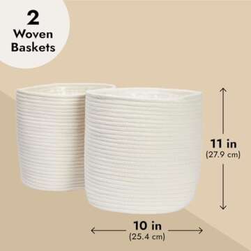 Juvale 2 Pack White Woven Basket Planters for Indoor Plants with Plastic Liner, Bohemian Style Decorative Storage for Home (11 in)