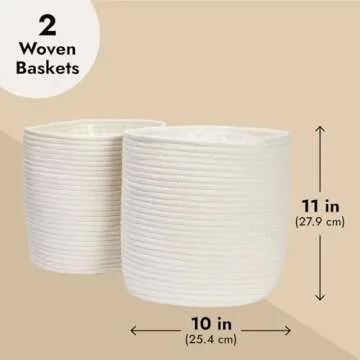 Juvale 2 Pack White Woven Basket Planters for Indoor Plants with Plastic Liner, Bohemian Style Decorative Storage for Home (11 in)