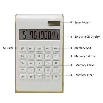 Solar Gold Calculator Standard Function Desktop Calculator LCD 10-Digit Desktop Calculator for Office, Home