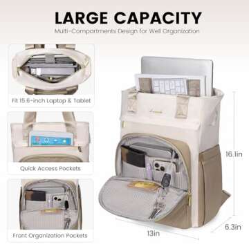 LOVEVOOK Laptop Backpack for Women, 15.6 Inch Work Business Laptop Bag, Wide Top Open Teacher Nurse Bag with USB Port, Waterproof Computer Backpack Purse for travel, Khaki-Beige