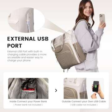 LOVEVOOK Laptop Backpack for Women, 15.6 Inch Work Business Laptop Bag, Wide Top Open Teacher Nurse Bag with USB Port, Waterproof Computer Backpack Purse for travel, Khaki-Beige
