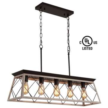 Q&S Dining Room Chandelier Light Fixtures,Farmhouse Rustic Vintage Antique Linear Chandeliers Pendan...