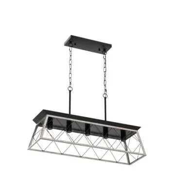 Q&S Dining Room Chandelier Light Fixtures,Farmhouse Rustic Vintage Antique Linear Chandeliers Pendant Ceiling Light Fixture for Kitchen Island Bar Office Coffee Shop 5-Lights Oak and ORB UL Listed