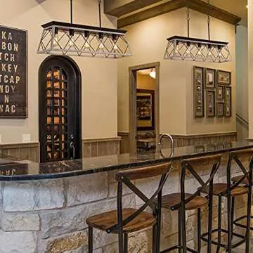 Q&S Dining Room Chandelier Light Fixtures,Farmhouse Rustic Vintage Antique Linear Chandeliers Pendant Ceiling Light Fixture for Kitchen Island Bar Office Coffee Shop 5-Lights Oak and ORB UL Listed