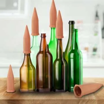 Tcamp 10 Pack Plant Watering Devices, Terracotta Plant Watering Spikes Wine Bottle Automatic Plant Waterer for Vacations, Self-Watering Stakes for Indoor Outdoor Plants