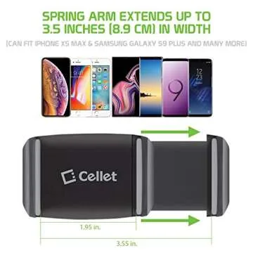Cellet Vehicle Rear View Mirror Phone Holder Mount Universal Smartphone Cradle Compatible to Apple iPhone, Samsung Galaxy Smartphones, Google Pixel, Moto, Google Map GPS Navigation, Dash Cam Mount