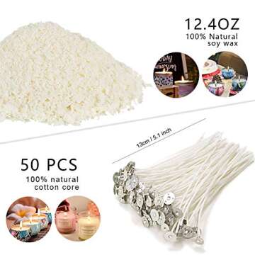 Candle Making Kit Supplies,DIY Craft Tools Including Candle Make Pouring Pot, Sticker, 3-Hole Wicks Holder, Natural Soy Wax and Spoon