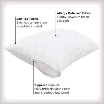 Set of 2 Standard/Queen AllerEase Pillow Protectors - Temperature Balancing, Allergist Recommended - Premium Breathable, Zippered Protectors