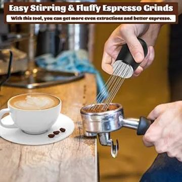 Jeymei WDT Espresso Tool Metal Black Espresso Coffee Stirrer Heavy Duty 8Pin WDT Espresso Distribution Tool for Barista 304 Stainless Steel Large Coffee Tool Ground Needle Whisk Distributor with Stand