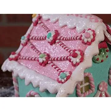 One Holiday Way 7-Inch Lighted Miniature Christmas Santa Claus Pastel Gingerbread House Figurine with Candy Accents – LED Light Up Village Tabletop Desk Decoration – Winter Home Decor