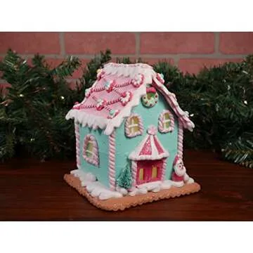 One Holiday Way 7-Inch Lighted Miniature Christmas Santa Claus Pastel Gingerbread House Figurine with Candy Accents – LED Light Up Village Tabletop Desk Decoration – Winter Home Decor