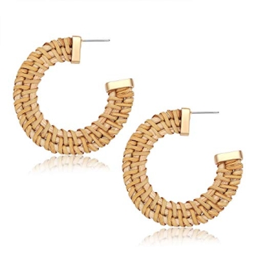 CEALXHENY Rattan Earrings for Women Handmade Straw Wicker Braid Drop Dangle Earrings Lightweight Geo...