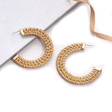 CEALXHENY Handmade Rattan Geometric Dangle Earrings
