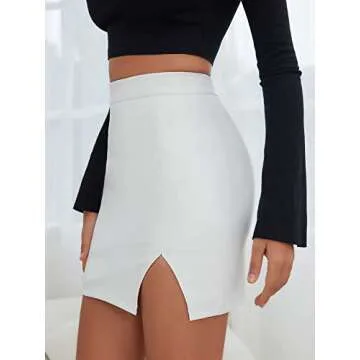 SOLY HUX Skirts for Women Trendy Women's Mini Skirt High Waisted Sexy Bodycon Plaid Pencil Skirt Summer & Fall White L