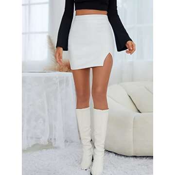 SOLY HUX Skirts for Women Trendy Women's Mini Skirt High Waisted Sexy Bodycon Plaid Pencil Skirt Summer & Fall White L