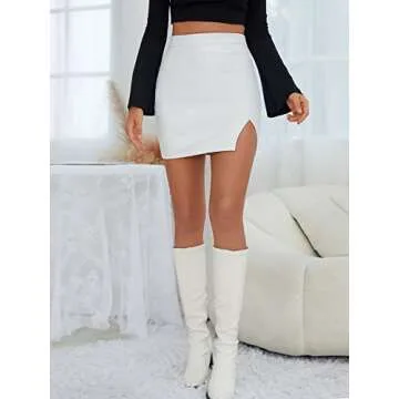 SOLY HUX Skirts for Women Trendy Women's Mini Skirt High Waisted Sexy Bodycon Plaid Pencil Skirt Summer & Fall White L