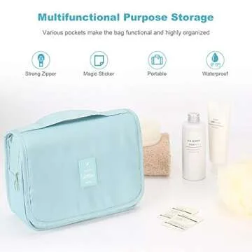 Mossio Hanging Toiletry Bag - Large Cosmetic Makeup Travel Organizer for Men & Women with Sturdy Hook (Sky Blue)