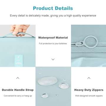 Mossio Hanging Toiletry Bag - Large Cosmetic Makeup Travel Organizer for Men & Women with Sturdy Hook (Sky Blue)