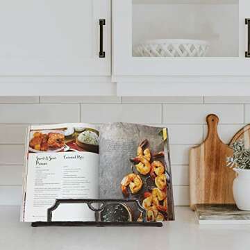 Vintage Cookbook Stand Cast Iron, Decorative Metal Cookbook Recipe Holder for Easel, Textbooks, Maga...