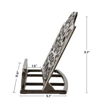 Vintage Cookbook Stand Cast Iron, Decorative Metal Cookbook Recipe Holder for Easel, Textbooks, Magazine, Art, iPad, Kitchen Counter, Bible, Prayer Book Stand, 11.4L * 5.1W * 9.1H, Coffee Gold