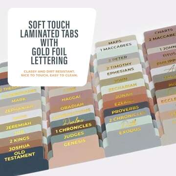 OFFILICIOUS Boho Bible Book Tabs – 100 Soft-Touch, Laminated Bible Tabs for Holy Bible – Durable Tabs for Bible – Protestant & Catholic Bible Tabs Large Print – Bible Tabs for Women