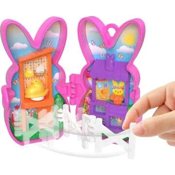 Polly Pocket x Peeps, 6 Micro Dolls & 2 Playsets with 6 Themed Accessories & Clip Keychains, Travel Toy, Partnership Compact