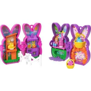 Polly Pocket x Peeps, 6 Micro Dolls & 2 Playsets with 6 Themed Accessories & Clip Keychains, Travel Toy, Partnership Compact