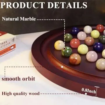 HOROW 15.7 Inches Large Marble Solitaire Board Game Wooden Classic Natural Stone Marbles Solitaire G...