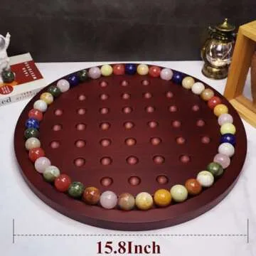 HOROW 15.7 Inches Large Marble Solitaire Board Game Wooden Classic Natural Stone Marbles Solitaire Game Set Containing 36 Colored Natural Stone Marbles Strategy and Smart Games (Red Peach Color)