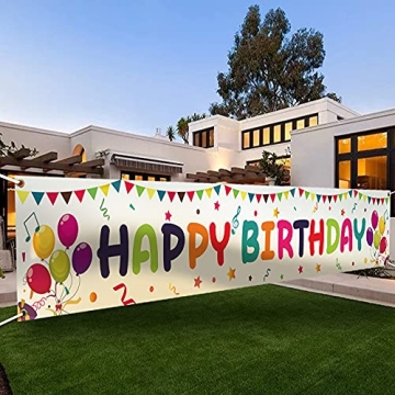 Large Colorful Happy Birthday Yard Banner Sign 118x19.7 inch with Brass Grommets and Hanging Rope Bi...