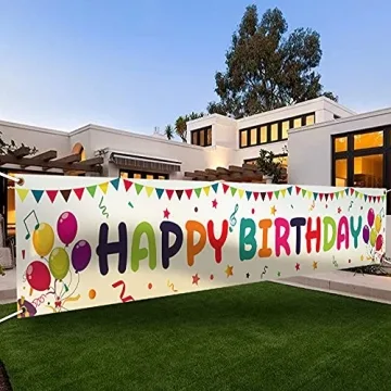 Large Colorful Happy Birthday Yard Banner Sign 118x19.7 inch with Brass Grommets and Hanging Rope Bi...